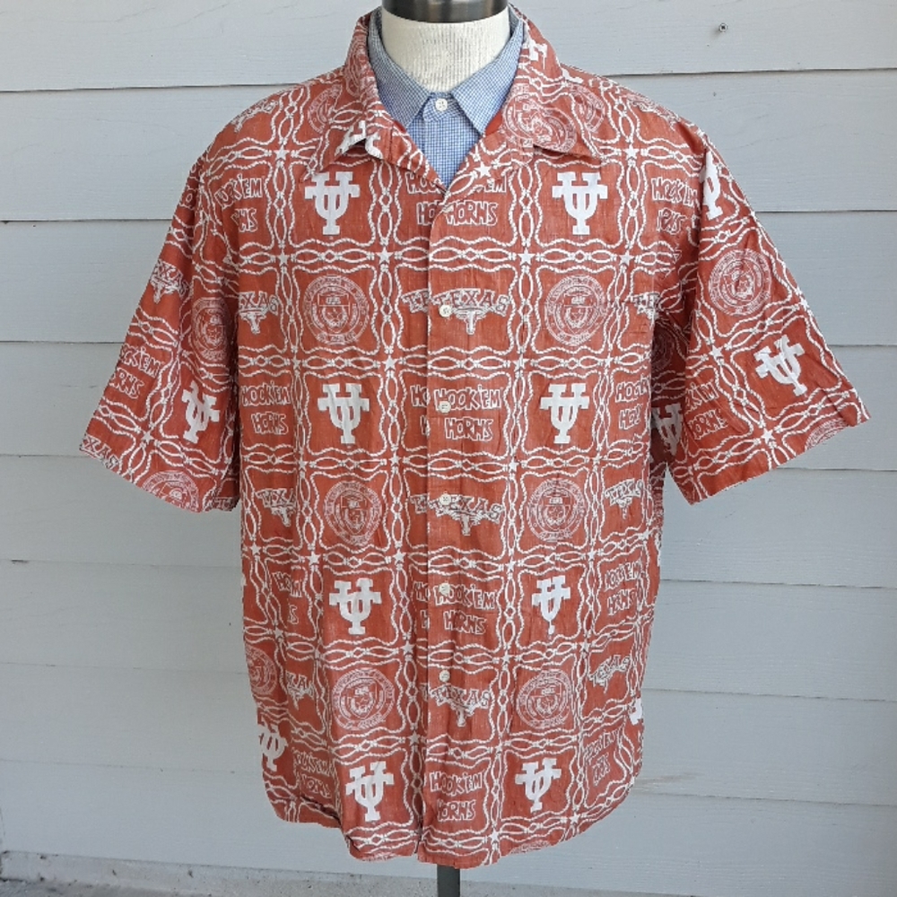 REYN SPOONER UT Texas Longhorns Burnt Orange Cotton XXL Short Sleeve Shirt‎ VTG